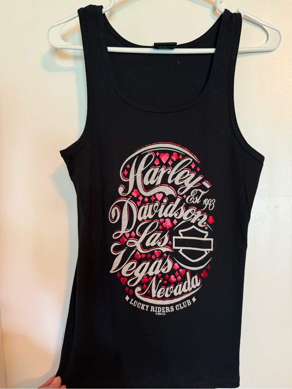 Harley-Davidson Black Tank with Pink and White Las Vegas Graphic